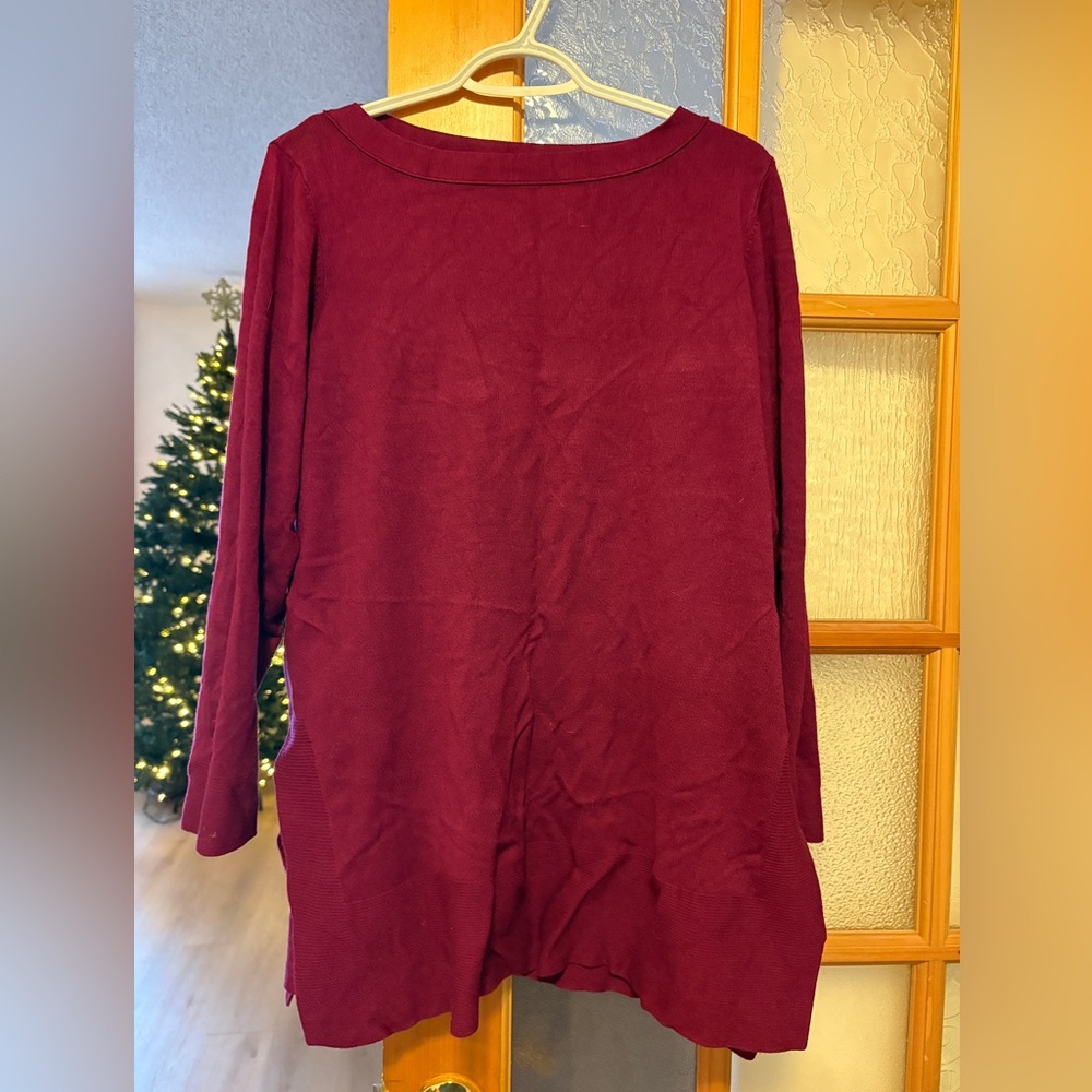 Laura Plus Burgundy Long Sleeve Side Slit Top Size X